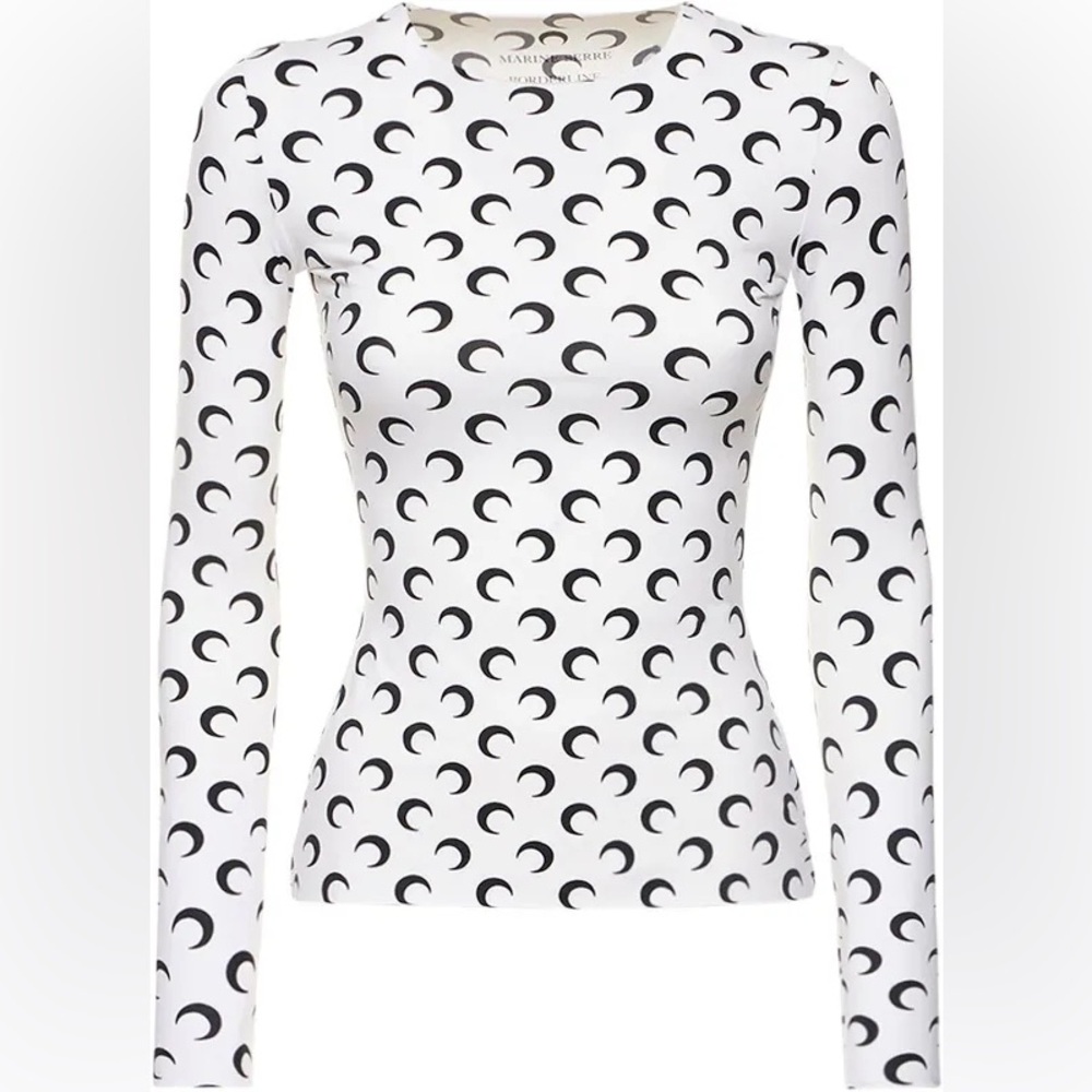 Marine Serre White All Over Moon Long Sleeve Top